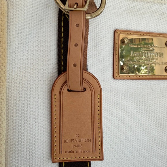 Louis Vuitton Antigua Cabas PM Sailcloth Canvas Tote Ivory Brown Leather Studded - Picture 5 of 14